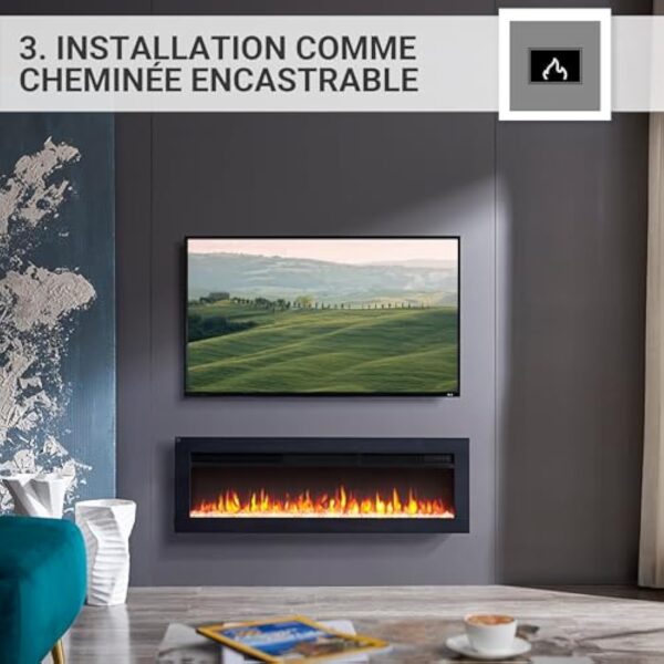 BALDERIA Agnes 40" Foyer Électrique - Foyer électrique encastré avec Chauffage 1000/2000 W, Effet de Flamme 3D réaliste, Télécommande programmable, Minuterie, Thermostat - Noir – Image 5