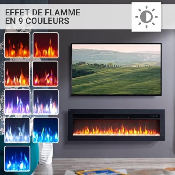 BALDERIA Agnes 40" Foyer Électrique - Foyer électrique encastré avec Chauffage 1000/2000 W, Effet de Flamme 3D réaliste, Télécommande programmable, Minuterie, Thermostat - Noir – Image 6