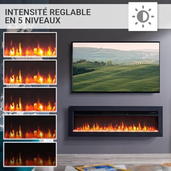 BALDERIA Agnes 40" Foyer Électrique - Foyer électrique encastré avec Chauffage 1000/2000 W, Effet de Flamme 3D réaliste, Télécommande programmable, Minuterie, Thermostat - Noir – Image 7