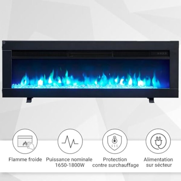 BALDERIA Agnes 40" Foyer Électrique - Foyer électrique encastré avec Chauffage 1000/2000 W, Effet de Flamme 3D réaliste, Télécommande programmable, Minuterie, Thermostat - Noir – Image 10