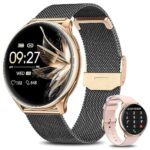 BANLVS Montre Connectée Femme avec Appel Bluetooth 5.2, IP68 Smartwatch avec 120+ Sport, Fonction Féminine Fréquence Cardiaque Calories SpO2 et Sommeil, pour Android iOS, Noir Or