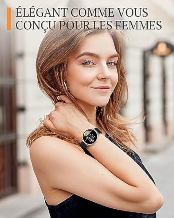 BANLVS Montre Connectée Femme avec Appel Bluetooth 5.2, IP68 Smartwatch avec 120+ Sport, Fonction Féminine Fréquence Cardiaque Calories SpO2 et Sommeil, pour Android iOS, Noir Or – Image 3
