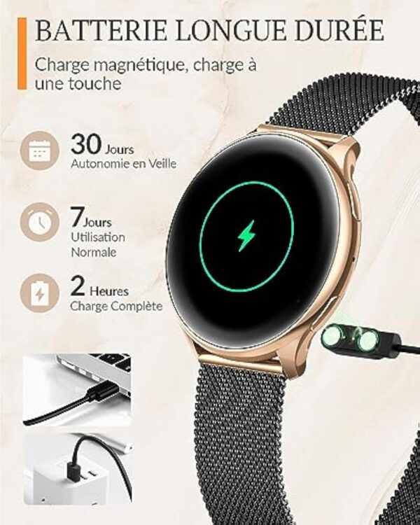 BANLVS Montre Connectée Femme avec Appel Bluetooth 5.2, IP68 Smartwatch avec 120+ Sport, Fonction Féminine Fréquence Cardiaque Calories SpO2 et Sommeil, pour Android iOS, Noir Or – Image 8