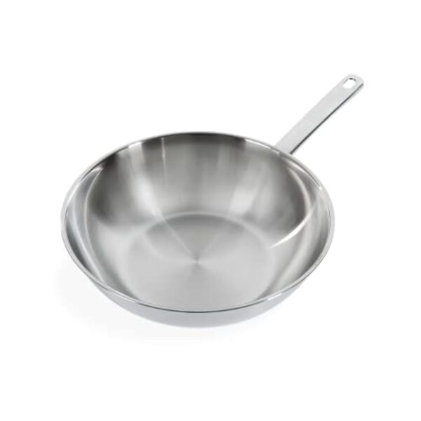BK Bright Poêle Wok en Acier INOX de 24 cm, Extérieur Poli, Poignée Stay Cool, Cuisson Professionnelle, Induction, Va au Four jusqu'à 230°C, Ustensiles en Métal, Lavable au Lave-Vaisselle, Argent