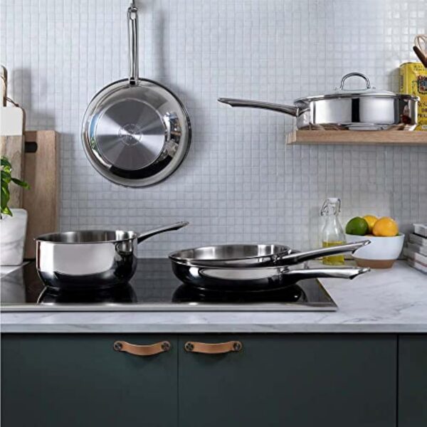 BK Bright Poêle Wok en Acier INOX de 24 cm, Extérieur Poli, Poignée Stay Cool, Cuisson Professionnelle, Induction, Va au Four jusqu'à 230°C, Ustensiles en Métal, Lavable au Lave-Vaisselle, Argent – Image 5