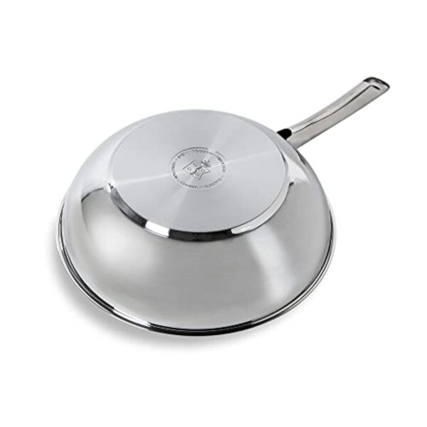 BK Bright Poêle Wok en Acier INOX de 24 cm, Extérieur Poli, Poignée Stay Cool, Cuisson Professionnelle, Induction, Va au Four jusqu'à 230°C, Ustensiles en Métal, Lavable au Lave-Vaisselle, Argent – Image 9
