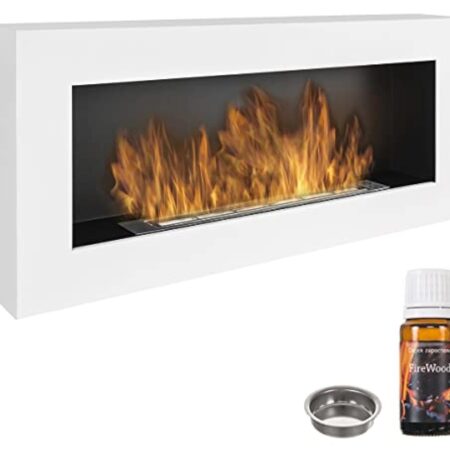 Bio cheminée blanc Nice-House BOX 90x40cm. Cheminée bio éthanol murale 900x400mm blanche. Une biocheminée en forme de boîte à accrocher au mur. Cheminée au bioéthanol sans verre.