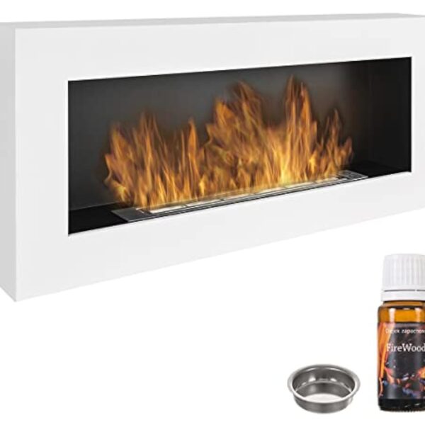 Bio cheminée blanc Nice-House BOX 90x40cm. Cheminée bio éthanol murale 900x400mm blanche. Une biocheminée en forme de boîte à accrocher au mur. Cheminée au bioéthanol sans verre.