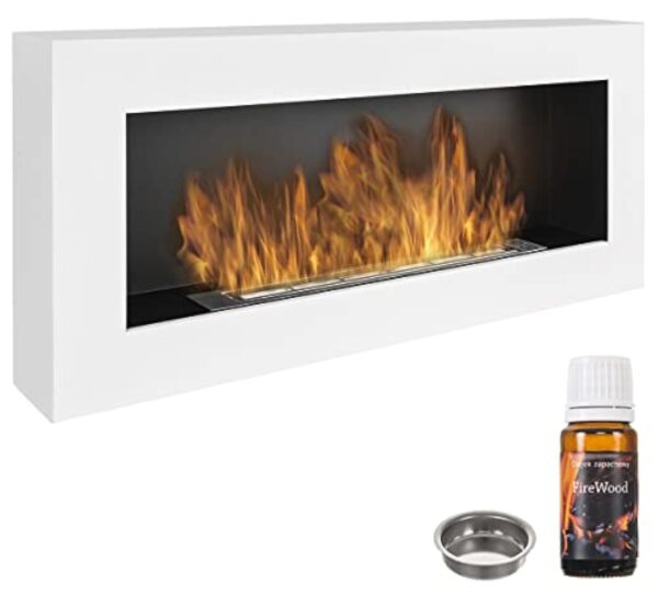 Bio cheminée blanc Nice-House BOX 90x40cm. Cheminée bio éthanol murale 900x400mm blanche. Une biocheminée en forme de boîte à accrocher au mur. Cheminée au bioéthanol sans verre. – Image 2