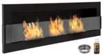 Bio cheminée noir mat Nice-House 120x40cm. Cheminée au bioéthanol à suspendre directement au mur ou à monter dans une ouverture murale. Biocheminée avec verre. Cheminée bio éthanol suspendue