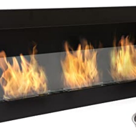 Bio cheminée noir mat Nice-House 120x40cm. Cheminée au bioéthanol à suspendre directement au mur ou à monter dans une ouverture murale. Biocheminée avec verre. Cheminée bio éthanol suspendue
