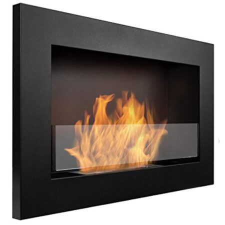 Bio cheminée noir mat SLIM 65x40cm. Cheminée au bioéthanol à suspendre directement au mur ou à monter dans une ouverture murale. Biocheminée avec verre. Cheminée bio éthanol suspendue