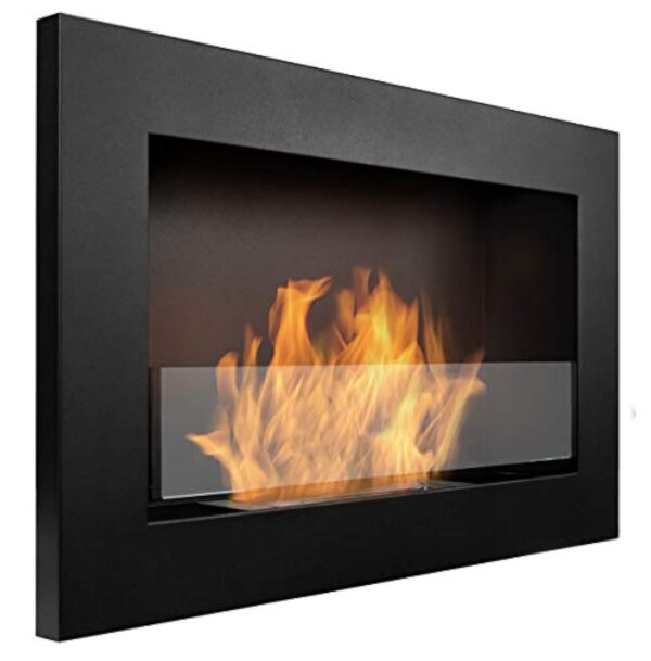 Bio cheminée noir mat SLIM 65x40cm. Cheminée au bioéthanol à suspendre directement au mur ou à monter dans une ouverture murale. Biocheminée avec verre. Cheminée bio éthanol suspendue – Image 2