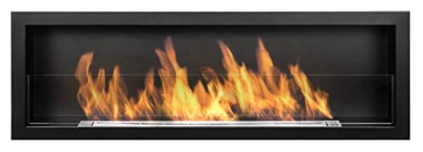 Bio cheminée noir mat S-Line 3D 120x40cm. Cheminée au bioéthanol 1200 mm à monter dans une ouverture murale. Biocheminée avec verre. Cheminée bio éthanol avec brûleur de 80 cm. – Image 2