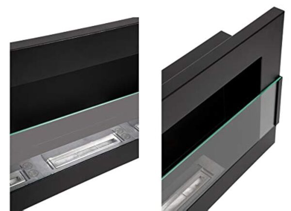 Bio cheminée noir mat Nice-House 120x40cm. Cheminée au bioéthanol à suspendre directement au mur ou à monter dans une ouverture murale. Biocheminée avec verre. Cheminée bio éthanol suspendue – Image 4