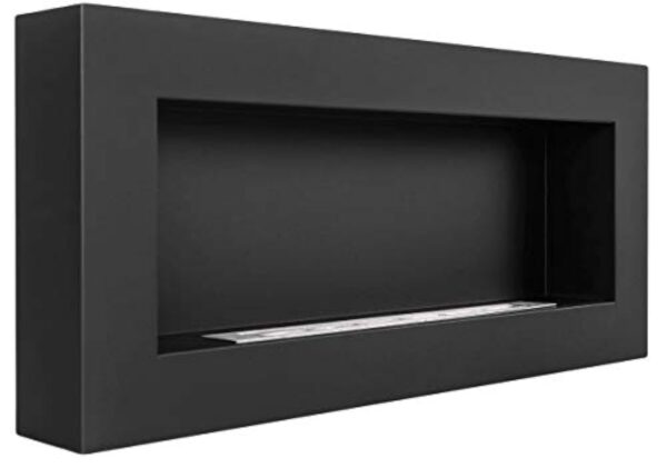 Bio cheminée noir Nice-House Box 90x40cm. Cheminée bio éthanol murale 900x400mm noire. Une biocheminée en forme de boîte à accrocher au mur. Cheminée au bioéthanol sans verre. – Image 5