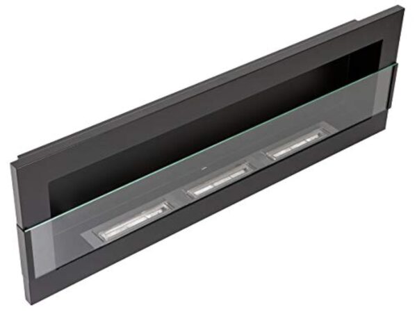 Bio cheminée noir mat Nice-House 120x40cm. Cheminée au bioéthanol à suspendre directement au mur ou à monter dans une ouverture murale. Biocheminée avec verre. Cheminée bio éthanol suspendue – Image 6