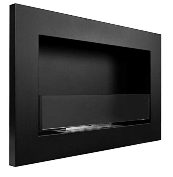 Bio cheminée noir mat SLIM 65x40cm. Cheminée au bioéthanol à suspendre directement au mur ou à monter dans une ouverture murale. Biocheminée avec verre. Cheminée bio éthanol suspendue – Image 7