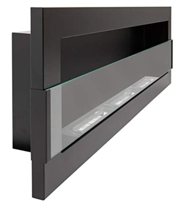 Bio cheminée noir mat Nice-House 120x40cm. Cheminée au bioéthanol à suspendre directement au mur ou à monter dans une ouverture murale. Biocheminée avec verre. Cheminée bio éthanol suspendue – Image 7