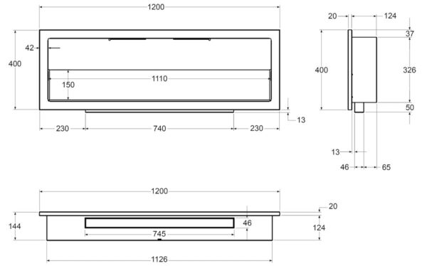 Bio cheminée noir mat S-Line 3D 120x40cm. Cheminée au bioéthanol 1200 mm à monter dans une ouverture murale. Biocheminée avec verre. Cheminée bio éthanol avec brûleur de 80 cm. – Image 8