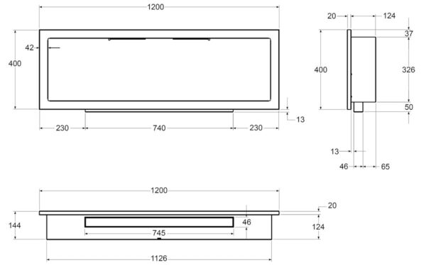 Bio cheminée noir S-Line 3D 120x40cm. Cheminée bio éthanol murale 1200x400mm noire mat. Une biocheminée à monter dans une ouverture murale. Cheminée au bioéthanol sans verre. – Image 9