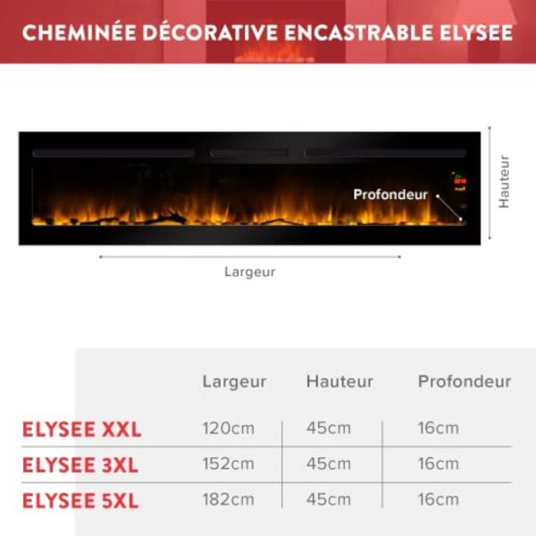 Chemin’Arte - Cheminée Électrique Encastrable Élysée XXL - Conçue en France - 122 x 17 x 45 cm - Garantie 2 Ans – Image 3