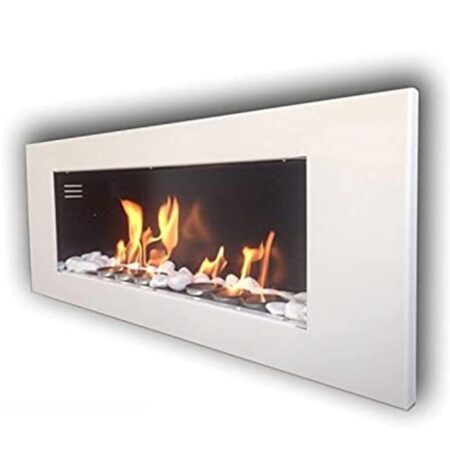 Cheminée à l'éthanol Gel Cheminée Cheminée murale modèle MONACO XXL brillant + GRATIS 24 pierres de décoration