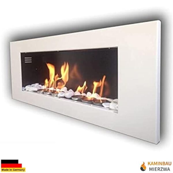 Cheminée à l'éthanol Gel Cheminée Cheminée murale modèle MONACO XXL brillant + GRATIS 24 pierres de décoration – Image 3