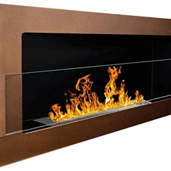 Cheminée au bioéthanol bio 900 x 400 mm Cheminée murale en gel marron foncé/bronze mat + vitre en verre + support (certifié TÜV - Rheinland)
