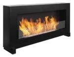 Cheminée au bioéthanol sur pied 90 x 40 cm avec panneau en verre Noir 900 x 400 mm