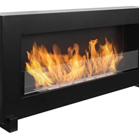Cheminée au bioéthanol sur pied 90 x 40 cm avec panneau en verre Noir 900 x 400 mm