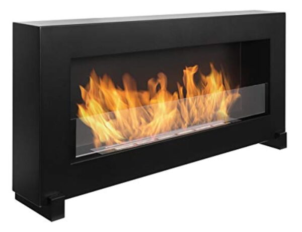 Cheminée au bioéthanol sur pied 90 x 40 cm avec panneau en verre Noir 900 x 400 mm – Image 2