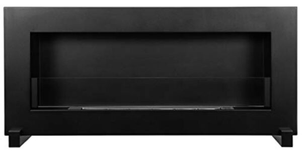 Cheminée au bioéthanol sur pied 90 x 40 cm avec panneau en verre Noir 900 x 400 mm – Image 3