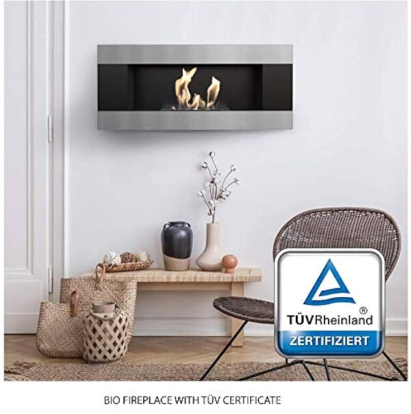 Cheminée bio KRATKI DELTA2 | 400 x 900 cm | Conteneur de 0,5 L | Noir | sans vitrage | Cheminée éthanol murale | Idéal pour la maison, le salon ou la chambre | Testé TÜV - Rhénanie – Image 4