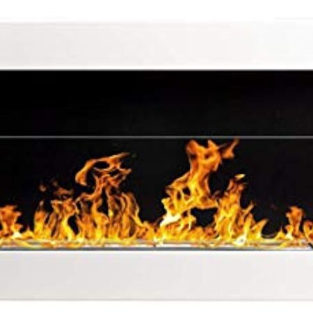 Cheminée murale bio-éthanol bio - 900 x 400 mm - Blanc brillant - Avec verre et certificat TÜV.