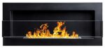 Cheminée murale au bio-éthanol - Noir mat - 900 x 400 mm - Avec vitre en verre et support inclus