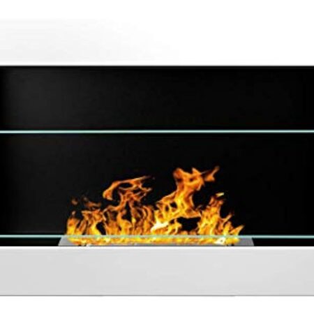 Cheminée murale bio-éthanol 650 x 400 mm - En céramique blanche brillante avec verre et certificat TÜV.