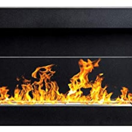 Cheminée murale au bio-éthanol - Noir mat - 900 x 400 mm - Avec vitre en verre et support inclus