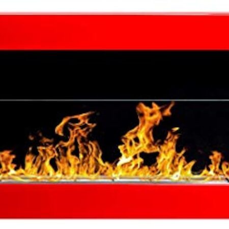 Cheminée murale bio-éthanol bio - 900 x 400 mm - Rouge brillant avec verre - Certifié TÜV