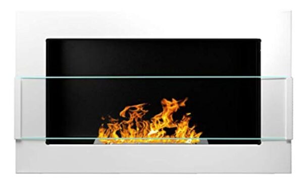 Cheminée murale bio-éthanol 650 x 400 mm - En céramique blanche brillante avec verre et certificat TÜV. – Image 2