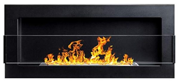 Cheminée murale au bio-éthanol - Noir mat - 900 x 400 mm - Avec vitre en verre et support inclus – Image 2