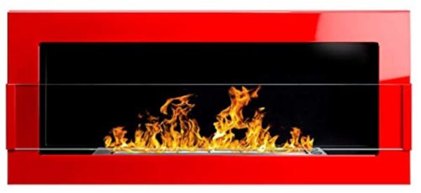 Cheminée murale bio-éthanol bio - 900 x 400 mm - Rouge brillant avec verre - Certifié TÜV – Image 2