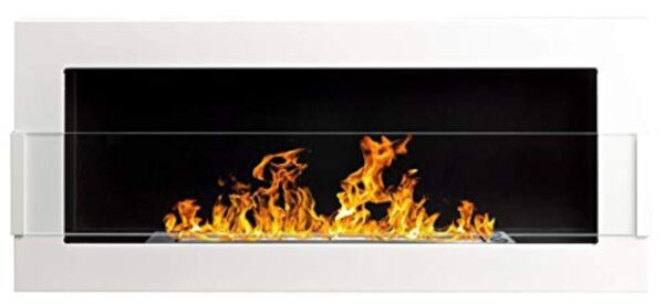 Cheminée murale bio-éthanol bio - 900 x 400 mm - Blanc brillant - Avec verre et certificat TÜV. – Image 2