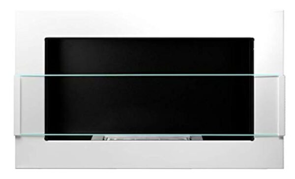 Cheminée murale bio-éthanol 650 x 400 mm - En céramique blanche brillante avec verre et certificat TÜV. – Image 3