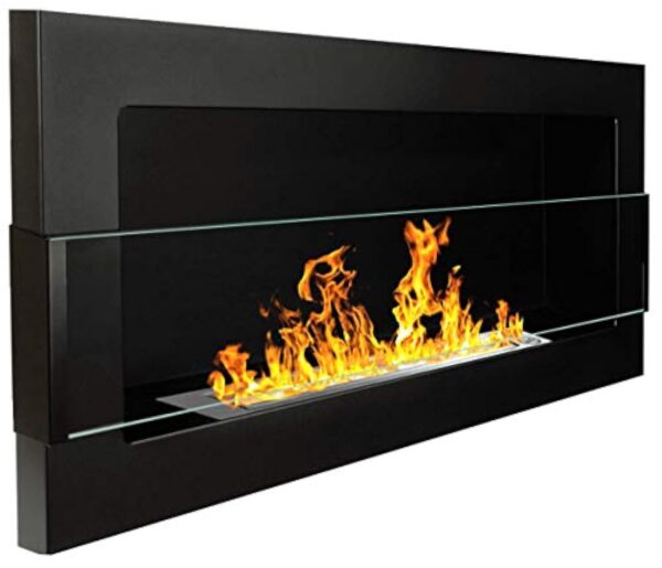Cheminée murale au bio-éthanol - Noir mat - 900 x 400 mm - Avec vitre en verre et support inclus – Image 3