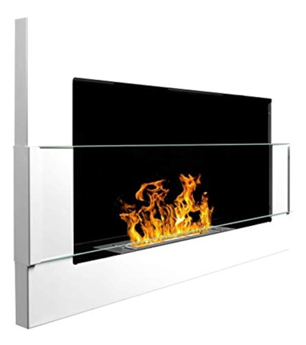Cheminée murale bio-éthanol 650 x 400 mm - En céramique blanche brillante avec verre et certificat TÜV. – Image 4