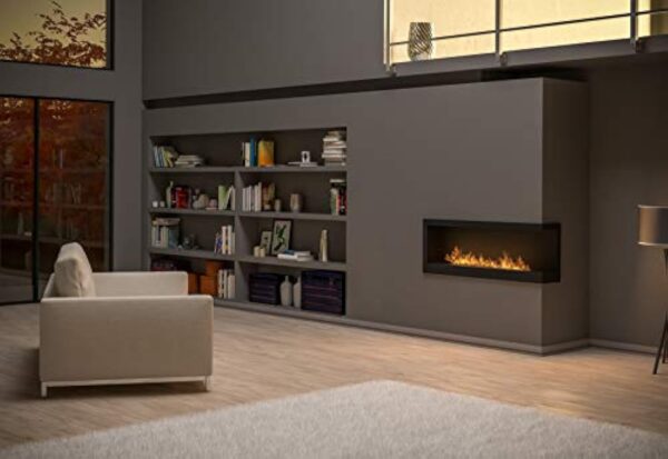Cheminée murale d'angle encastrée au bioéthanol avec verre de protection inclus Cadre en acier inoxydable noir semi-mat (120 cm à droite) – Image 4