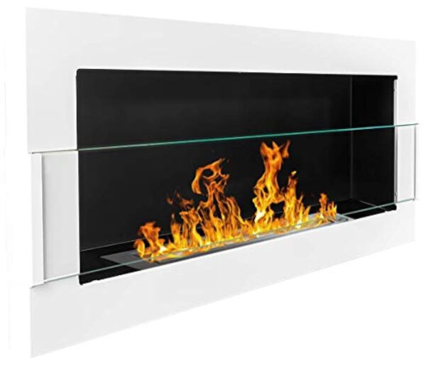 Cheminée murale bio-éthanol bio - 900 x 400 mm - Blanc brillant - Avec verre et certificat TÜV. – Image 4