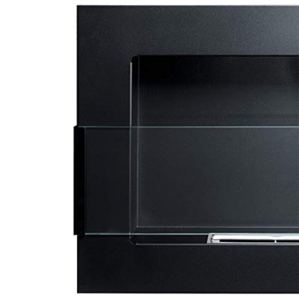 Cheminée murale au bio-éthanol - Noir mat - 900 x 400 mm - Avec vitre en verre et support inclus – Image 5