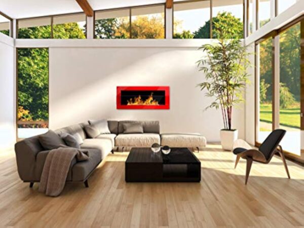 Cheminée murale bio-éthanol bio - 900 x 400 mm - Rouge brillant avec verre - Certifié TÜV – Image 5